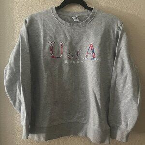 U of A Rugby Embroidered Floral Gray/Heather Crewneck Sweatshirt